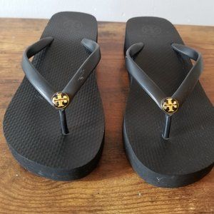 Tory Burch Wedge Flip Flops Size 8 Black